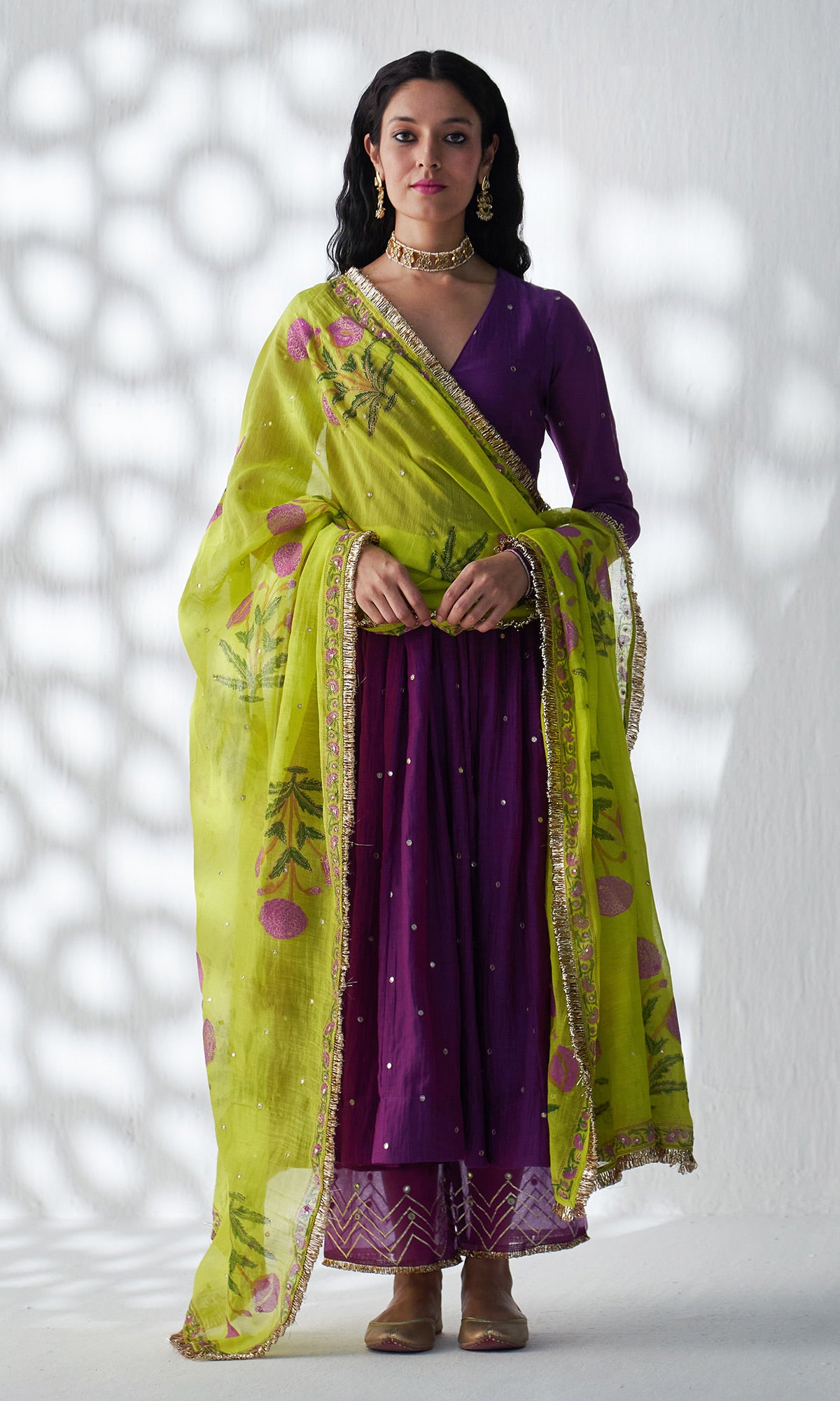 Summer Eid'24 - Deep Purple V Neck Anarkali With Embroidered Palazzo And Mughal Buta Dupatta set of 3 XXS Summer Eid'24 - Deep Purple V Neck Anarkali With Embroidered Palazzo And Mughal Buta Dupatta set of 3 XXS
