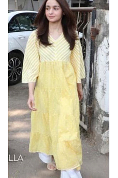 Zahrah Alia Bhatt in Yellow Khari Block Print Anarkali Suit