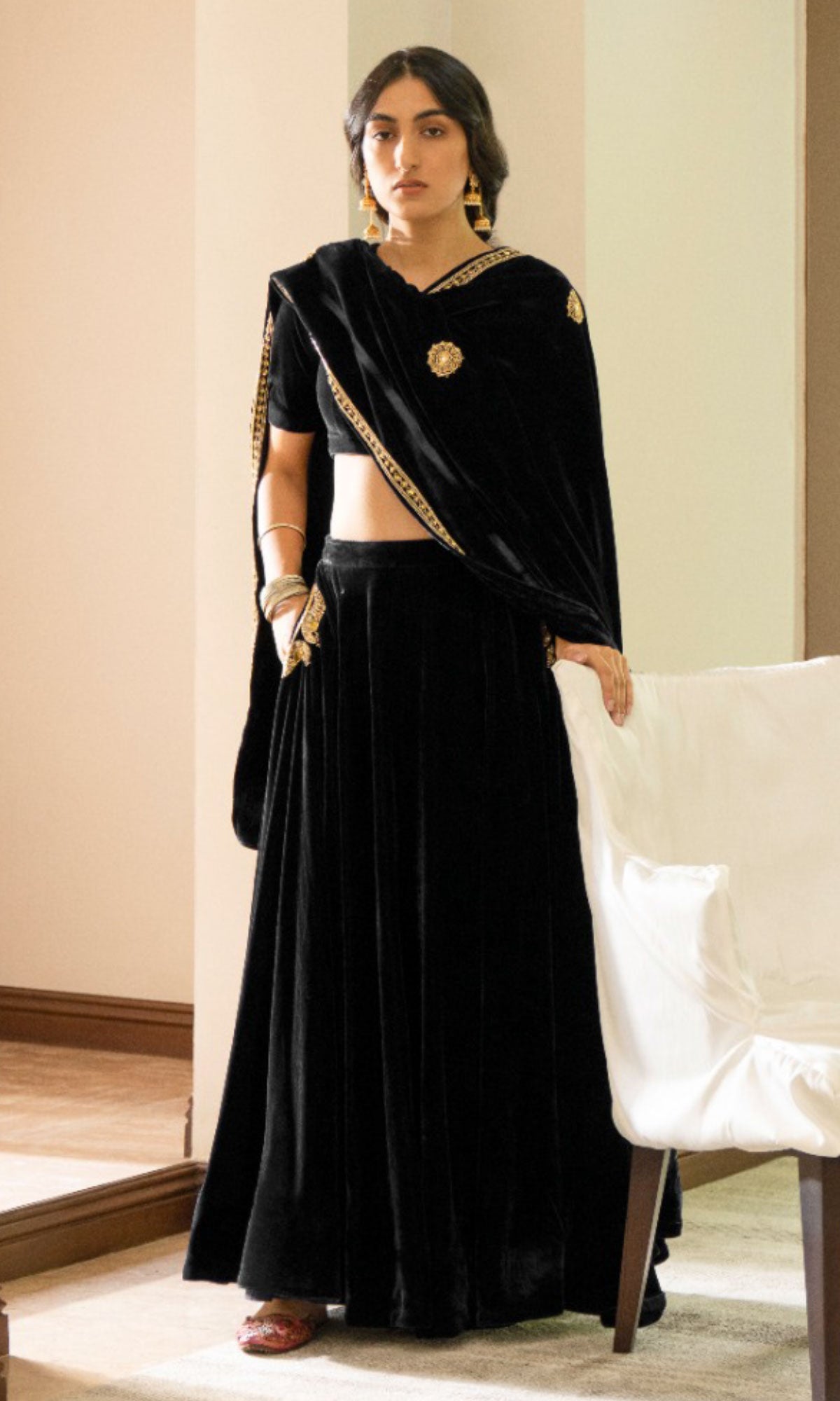 Bareen Embroidered Royal Black velvet Lehenga With Blouse And