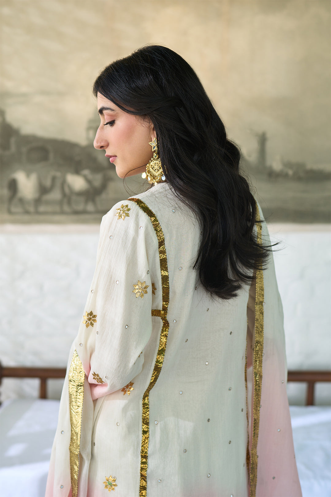 Ombre gota pink patti embroidered ombre choga set ( set of 3 )