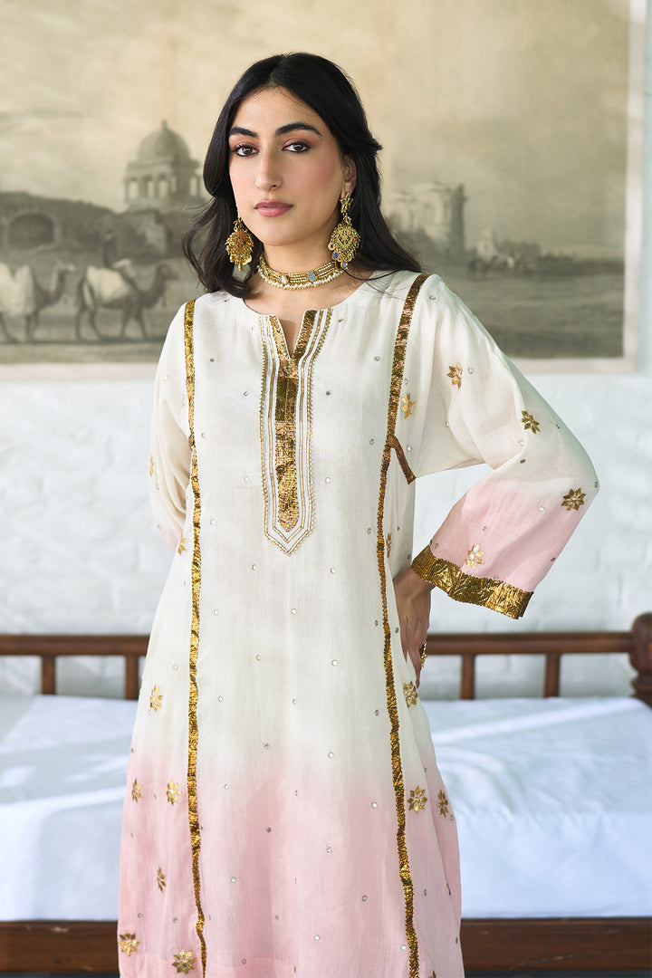 Ombre gota pink patti embroidered ombre choga set ( set of 3 )