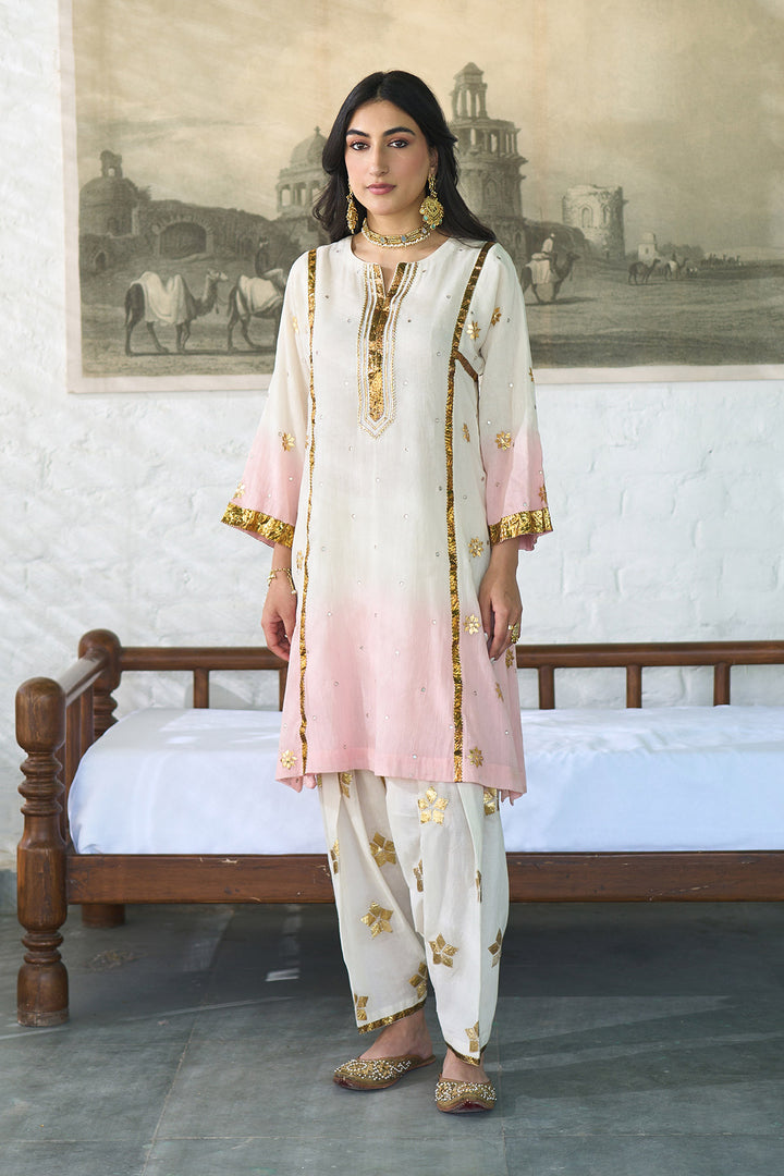 Ombre gota pink patti embroidered ombre choga set ( set of 3 )