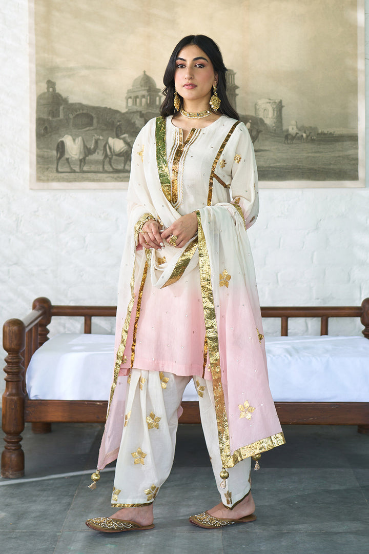 Ombre gota pink patti embroidered ombre choga set ( set of 3 )