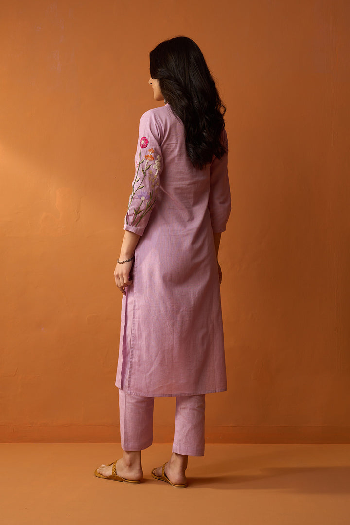 Handcrafted Chikankari lilac co-ored set