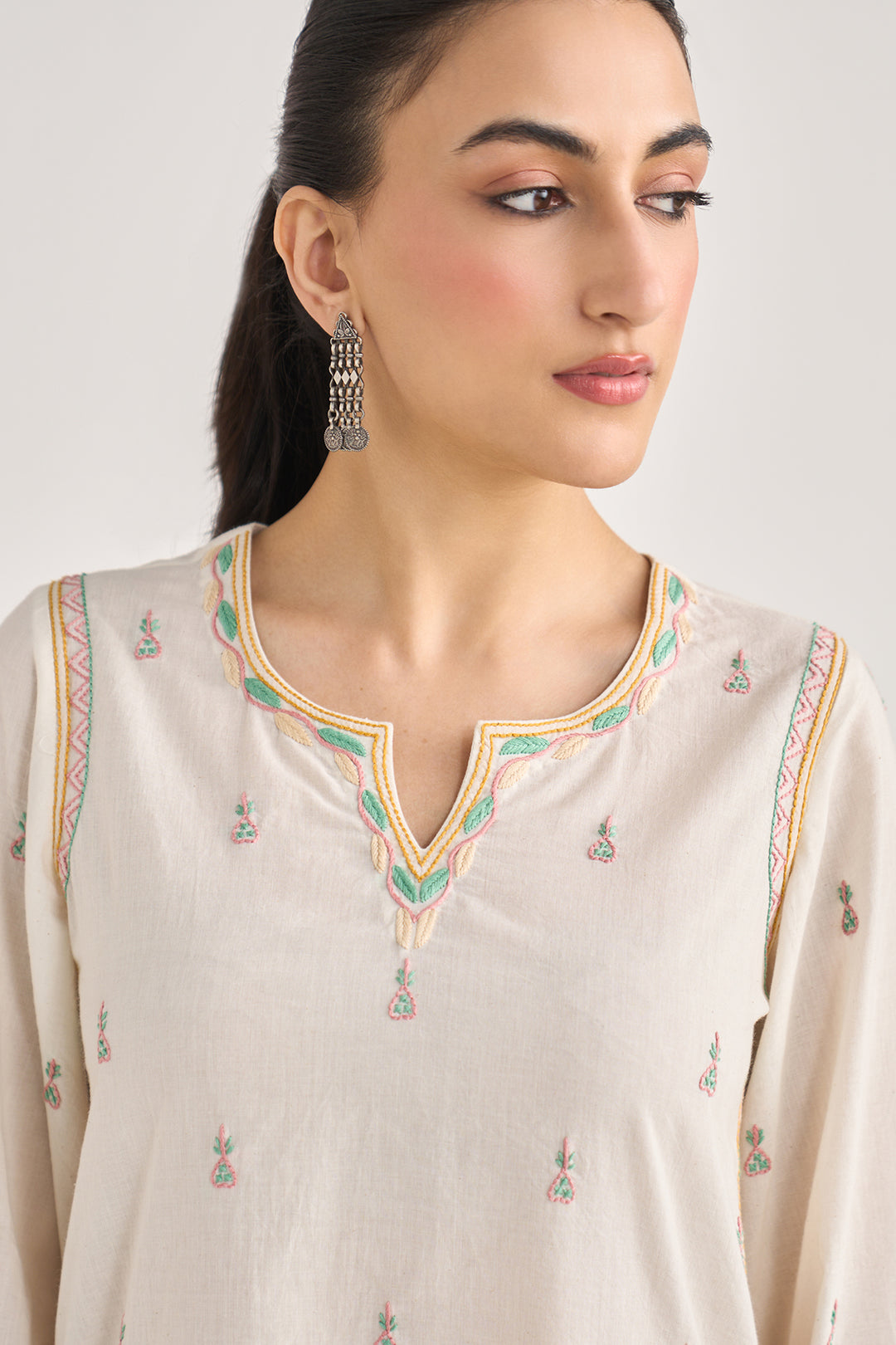 Chikankari summer 26" kora Straight cut kurta with salwar and scarf ( set of 3)