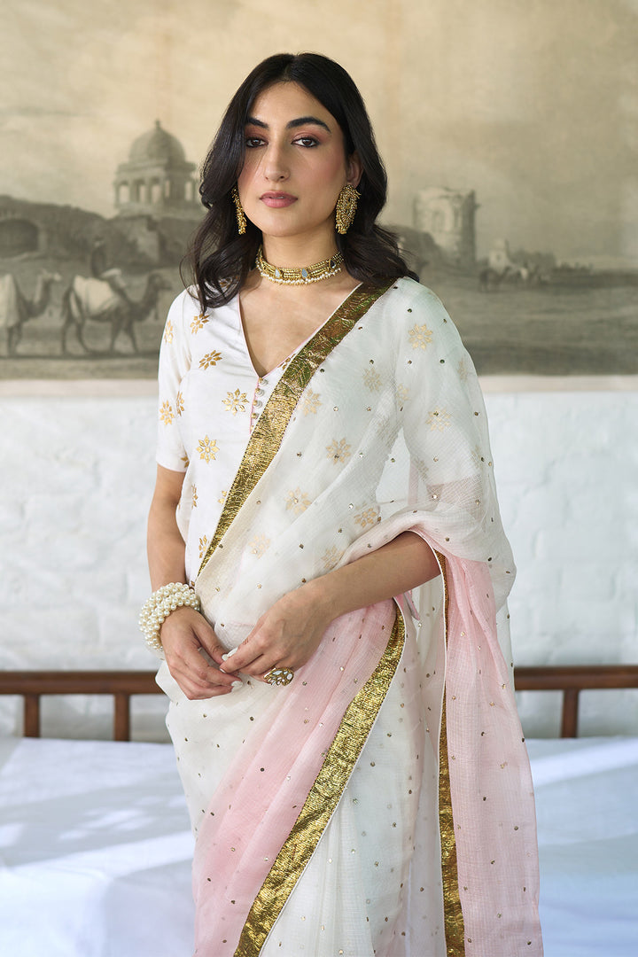 Ombre gota pink saari with long gota patti blouse ( set of 3 )