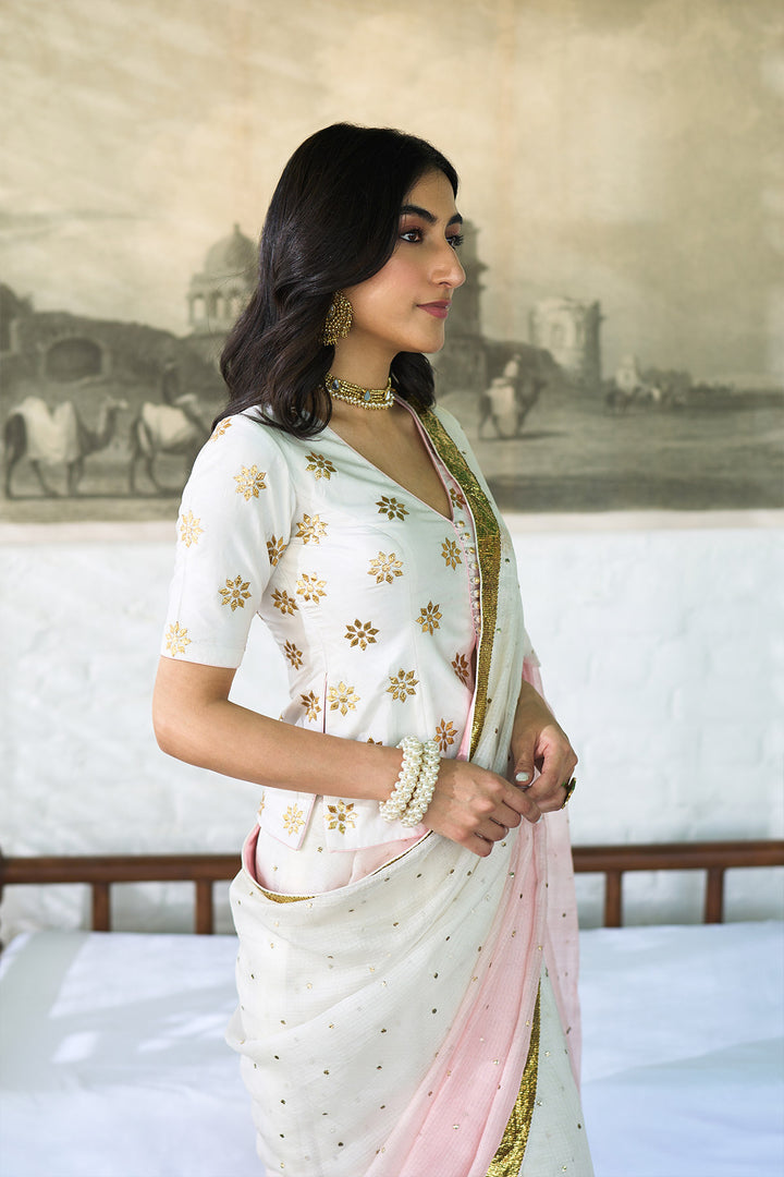 Ombre gota pink saari with long gota patti blouse ( set of 3 )