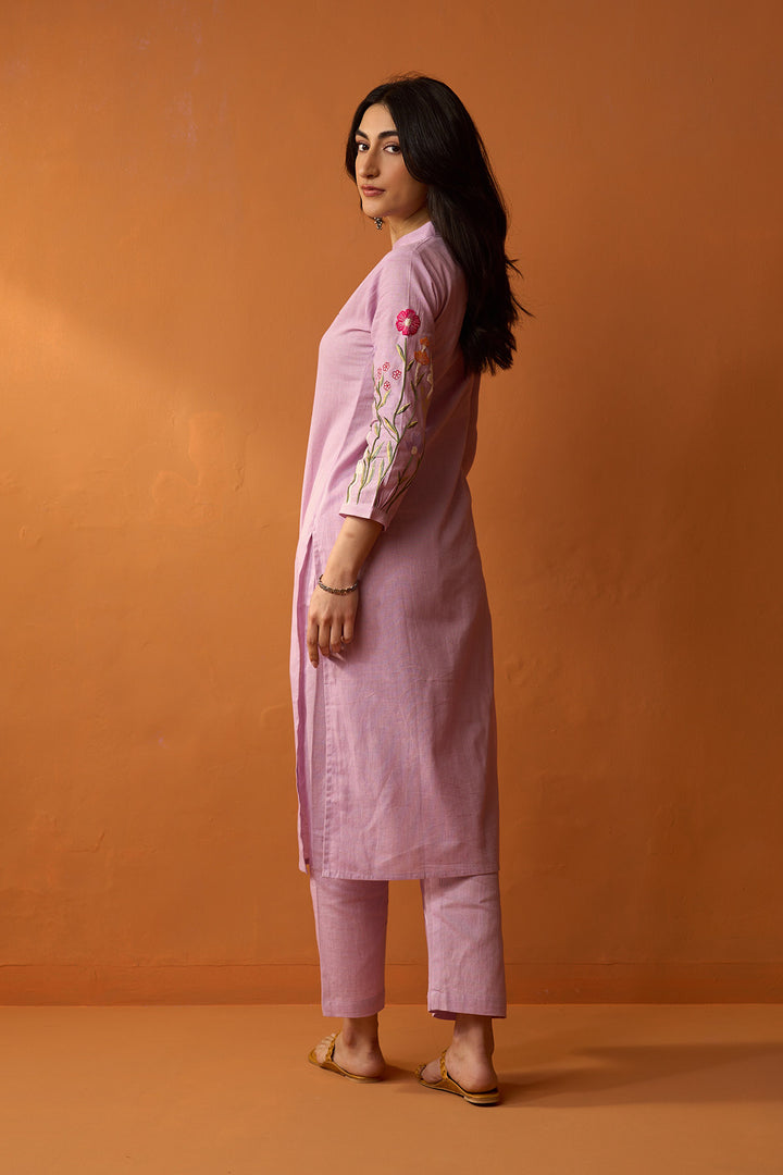 Handcrafted Chikankari lilac co-ored set