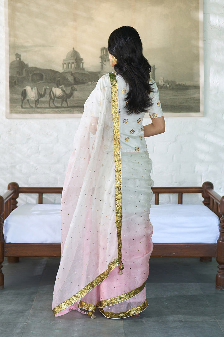 Ombre gota pink saari with long gota patti blouse ( set of 3 )