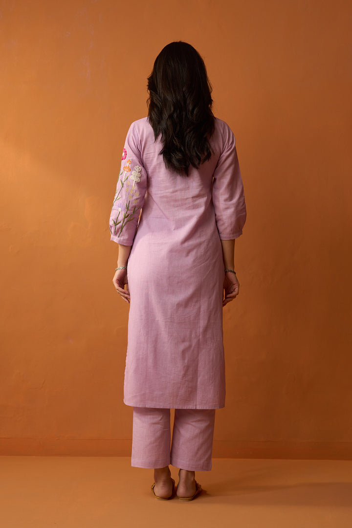 Handcrafted Chikankari lilac co-ored set