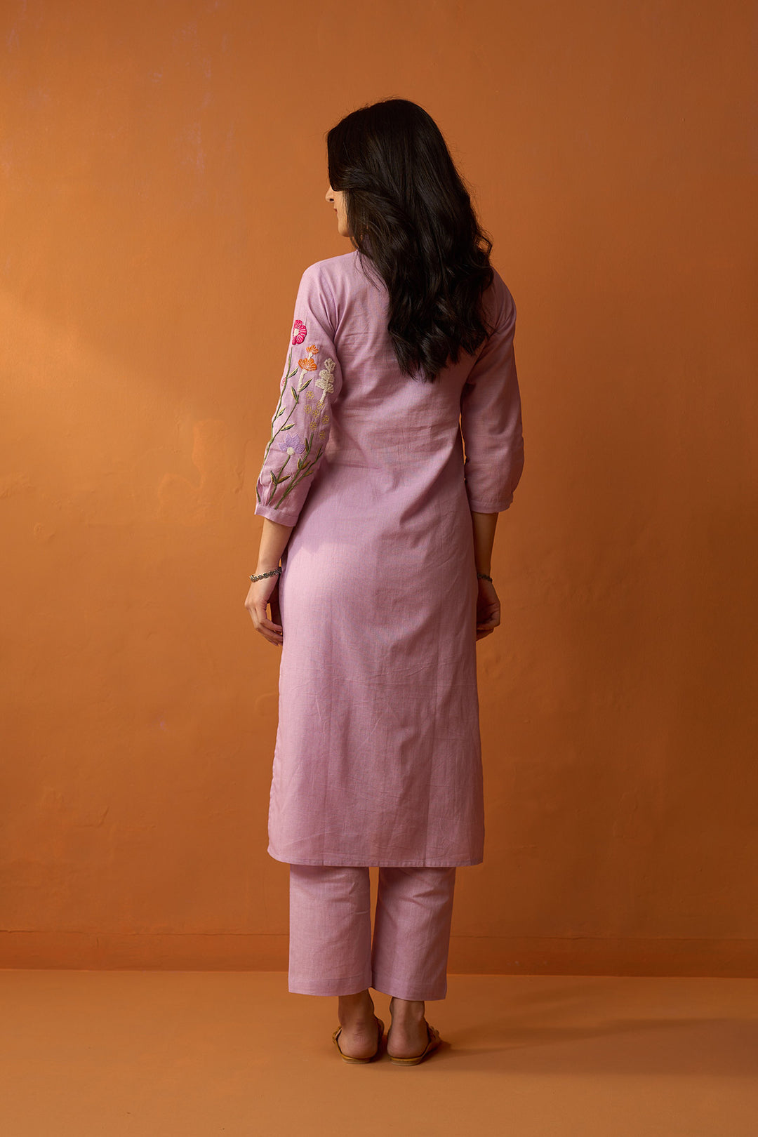 Handcrafted Chikankari lilac co-ored set