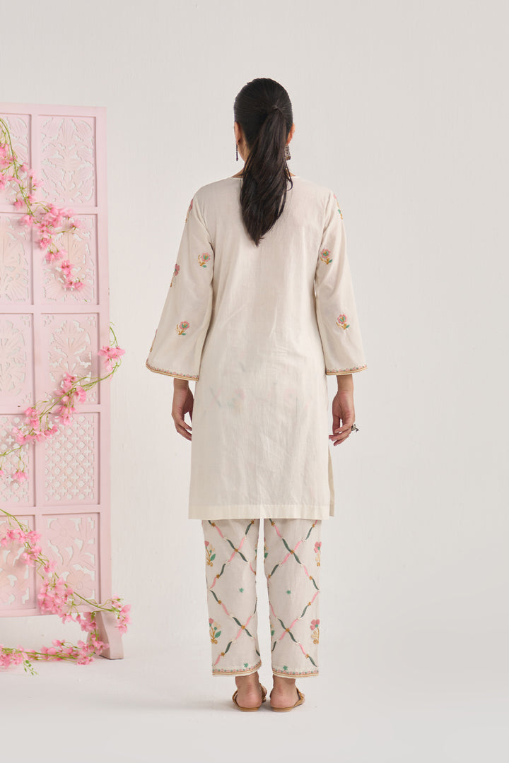 Chikankari summer 26" kora Bell sleeves kurta with jall embroidered salwar ( set of 2)
