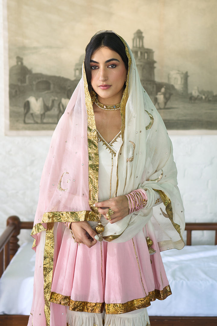 Ombre gota pink patti embroidered gharara set ( set of 3 )