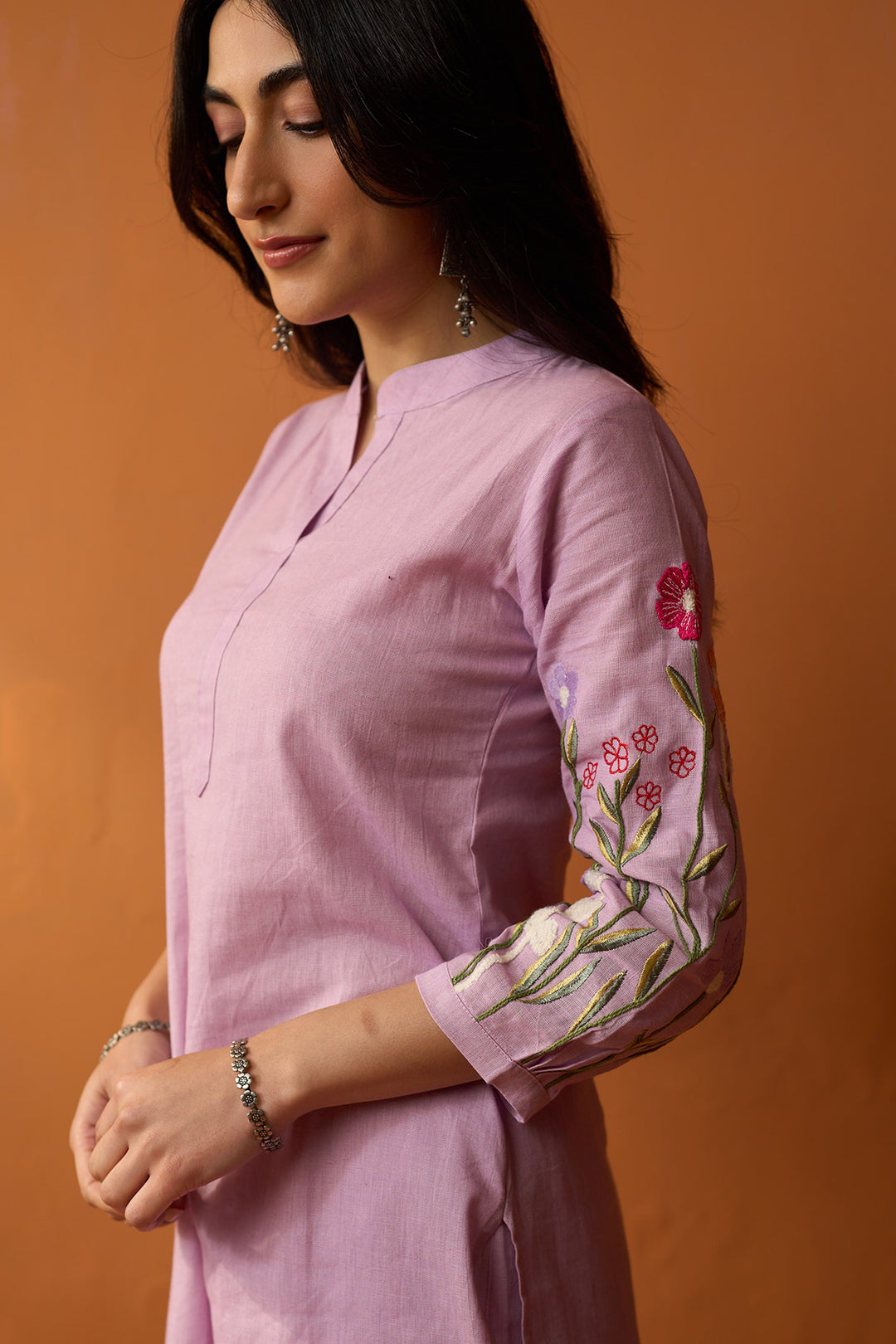 Handcrafted Chikankari lilac co-ored set