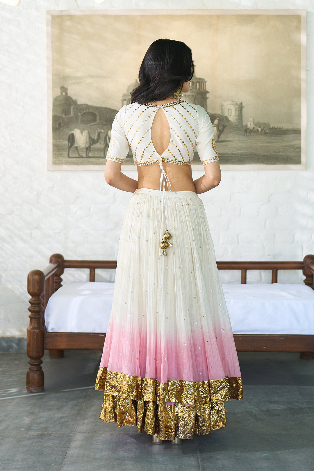 Ombre gota pink double layer ombre lehenga with gotapatti blouse with dupatta ( set of 3 )