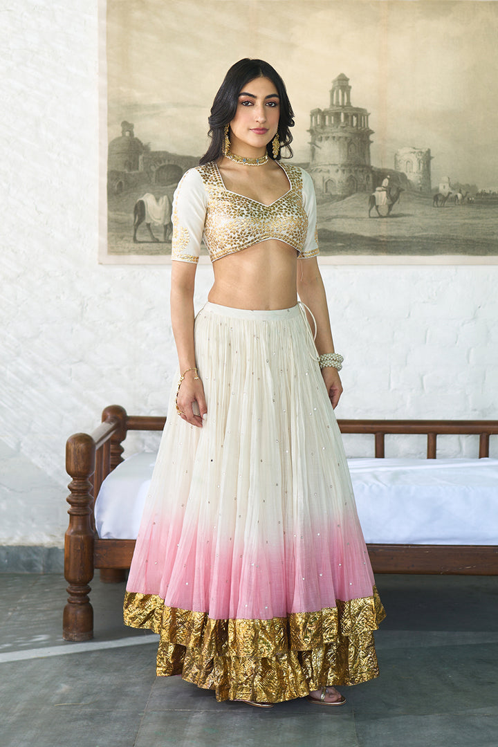 Ombre gota pink double layer ombre lehenga with gotapatti blouse with dupatta ( set of 3 )