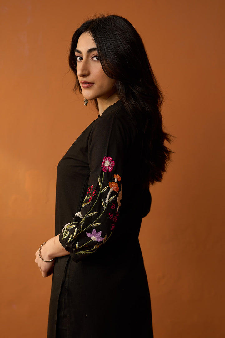 Handcrafted Chikankari Black co-ored  set