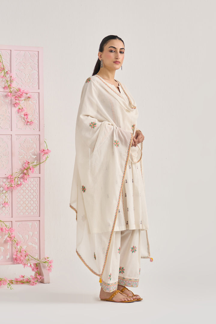Chikankari summer 26" kora pintuck kurta with salwar and dupatta ( set of 3 )