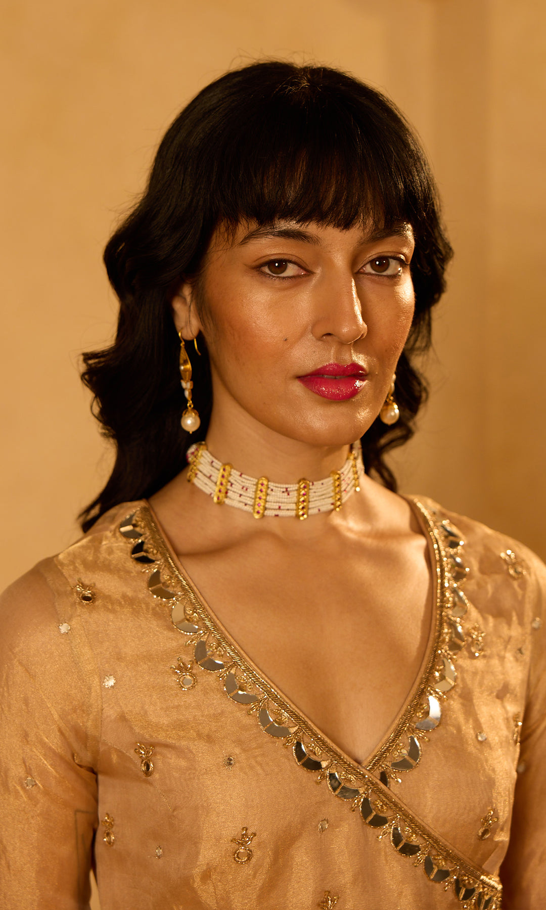 Dilbaro Tissue Embroidered Angrakha Anarkali with Palazzo Abnd Dupatta (set of 3)