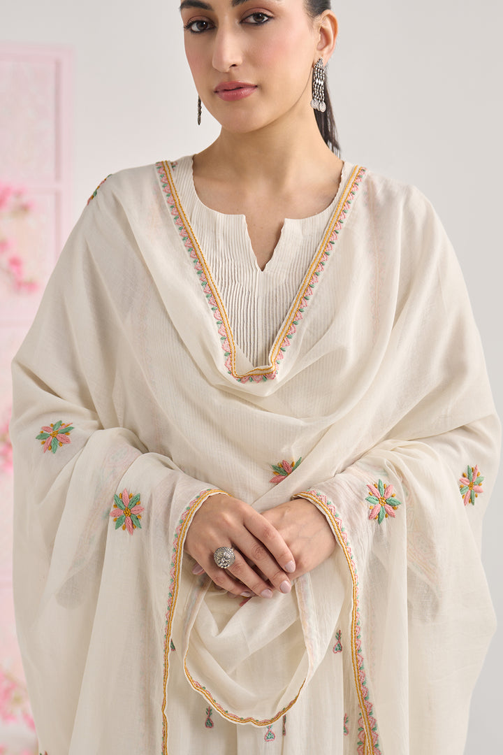Chikankari summer 26" kora Chikankari dupatta only