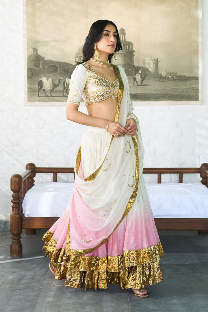 Ombre gota pink double layer ombre lehenga with gotapatti blouse with dupatta ( set of 3 )