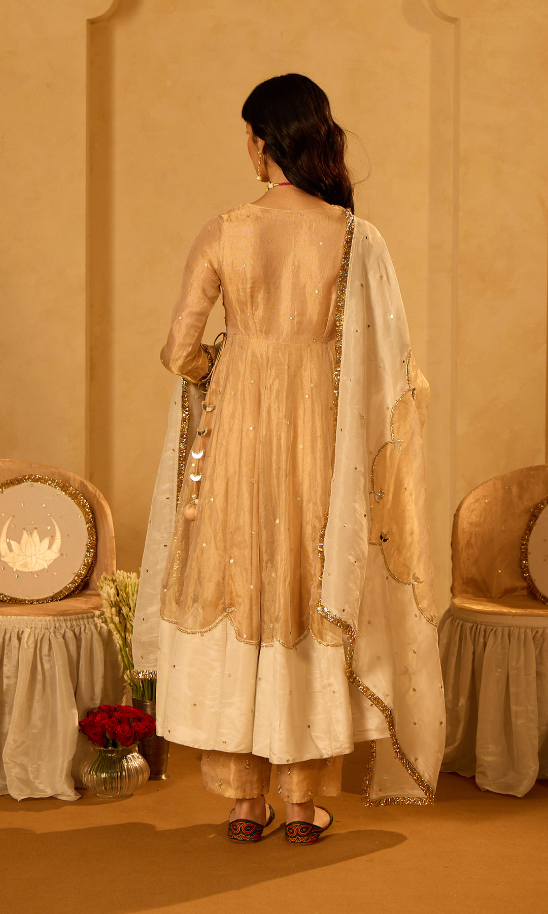 Dilbaro Tissue Embroidered Angrakha Anarkali with Palazzo Abnd Dupatta (set of 3)