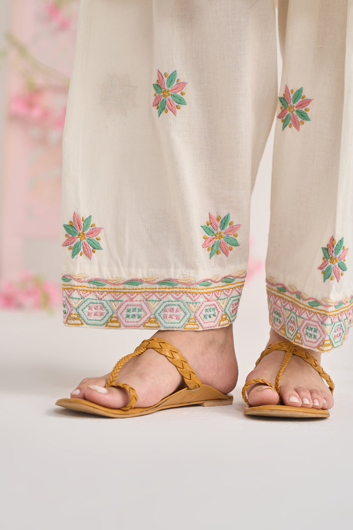 Chikankari summer 26" kora pintuck kurta with salwar and dupatta ( set of 3 )