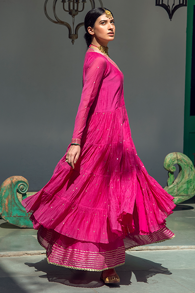 Ridhi Suri Rabab Rani gathered Aanarkali with flared palazzo and dupatta- set of 3