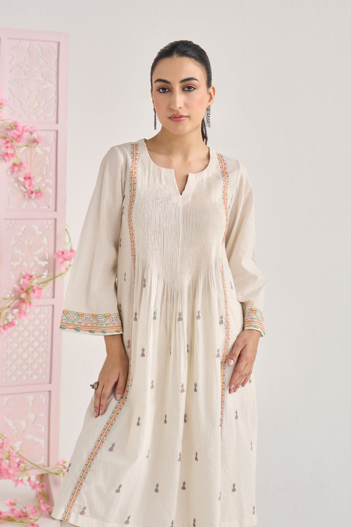 Chikankari summer 26" kora pintuck kurta with salwar ( set of 2)