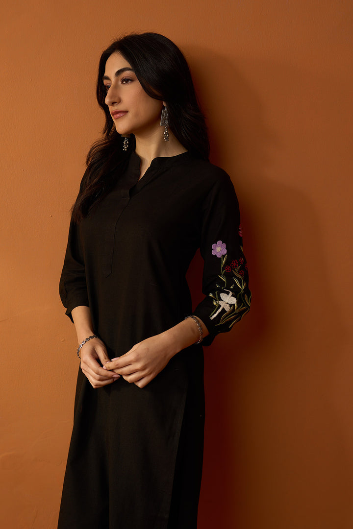 Handcrafted Chikankari Black co-ored  set