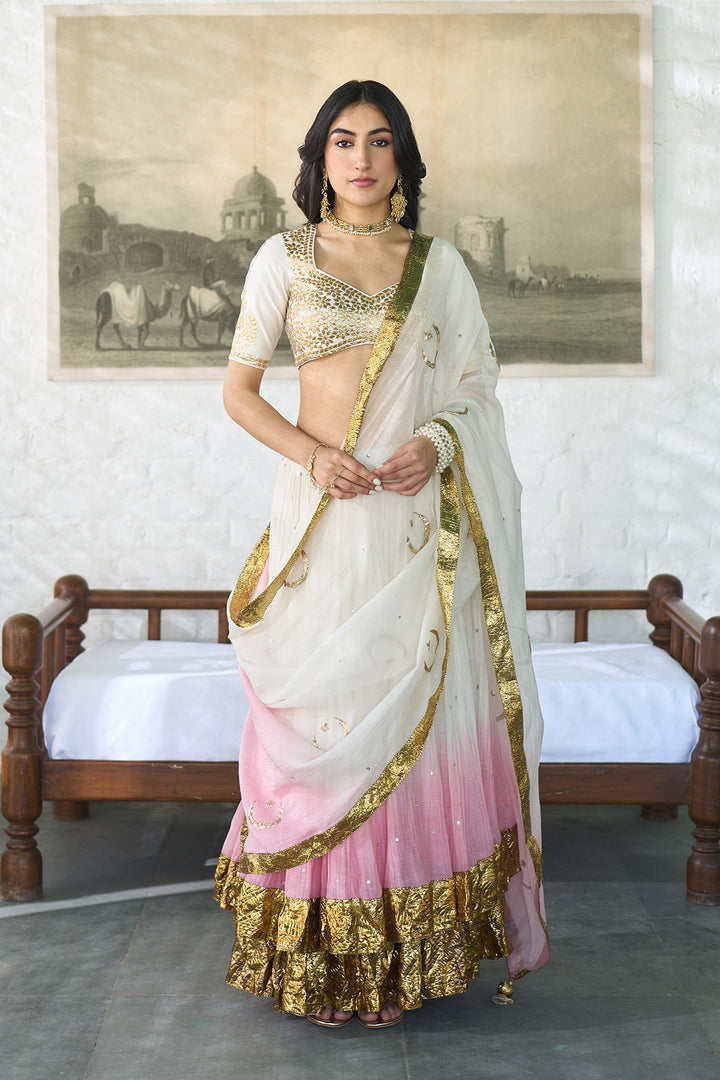 Ombre gota pink double layer ombre lehenga with gotapatti blouse with dupatta ( set of 3 )