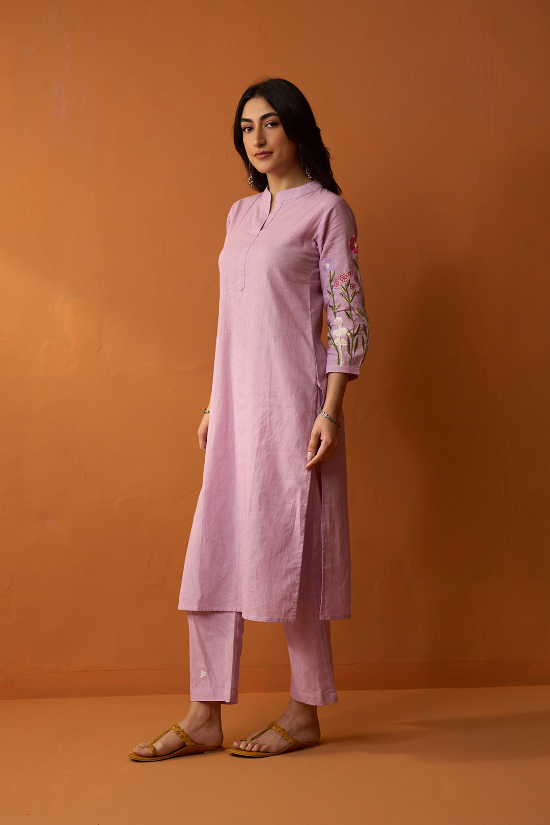 Handcrafted Chikankari lilac co-ored set