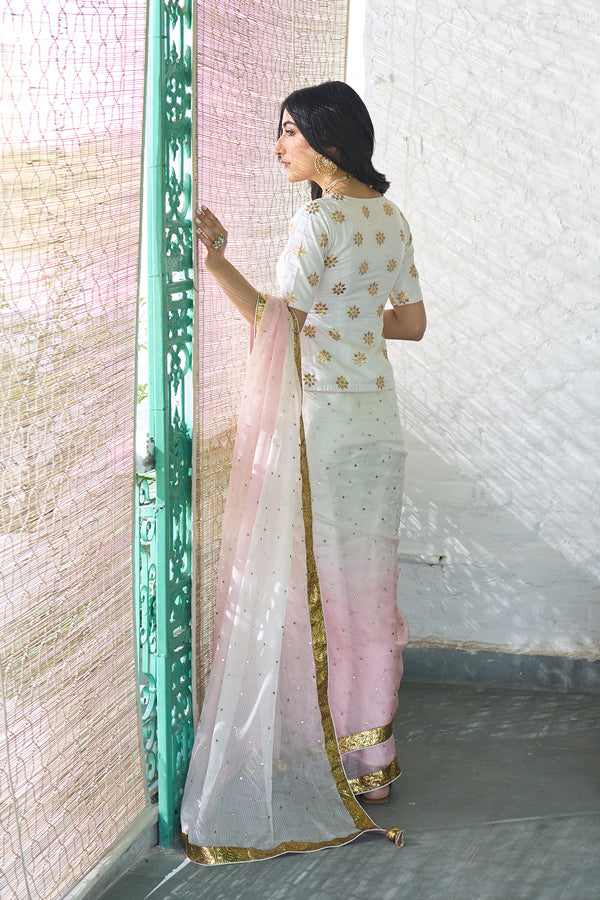 Ombre gota pink saari with long gota patti blouse ( set of 3 )