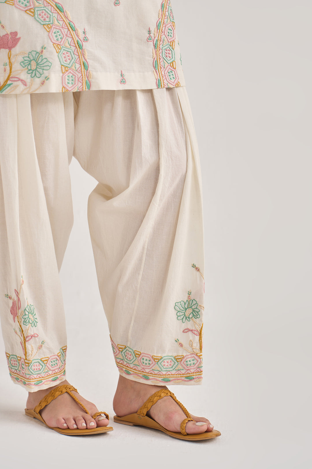 Chikankari summer 26" kora Straight cut kurta with salwar and scarf ( set of 3)
