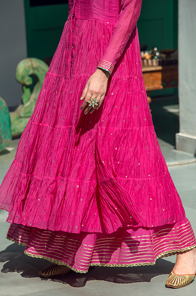 Ridhi Suri Rabab Rani gathered Aanarkali with flared palazzo and dupatta- set of 3