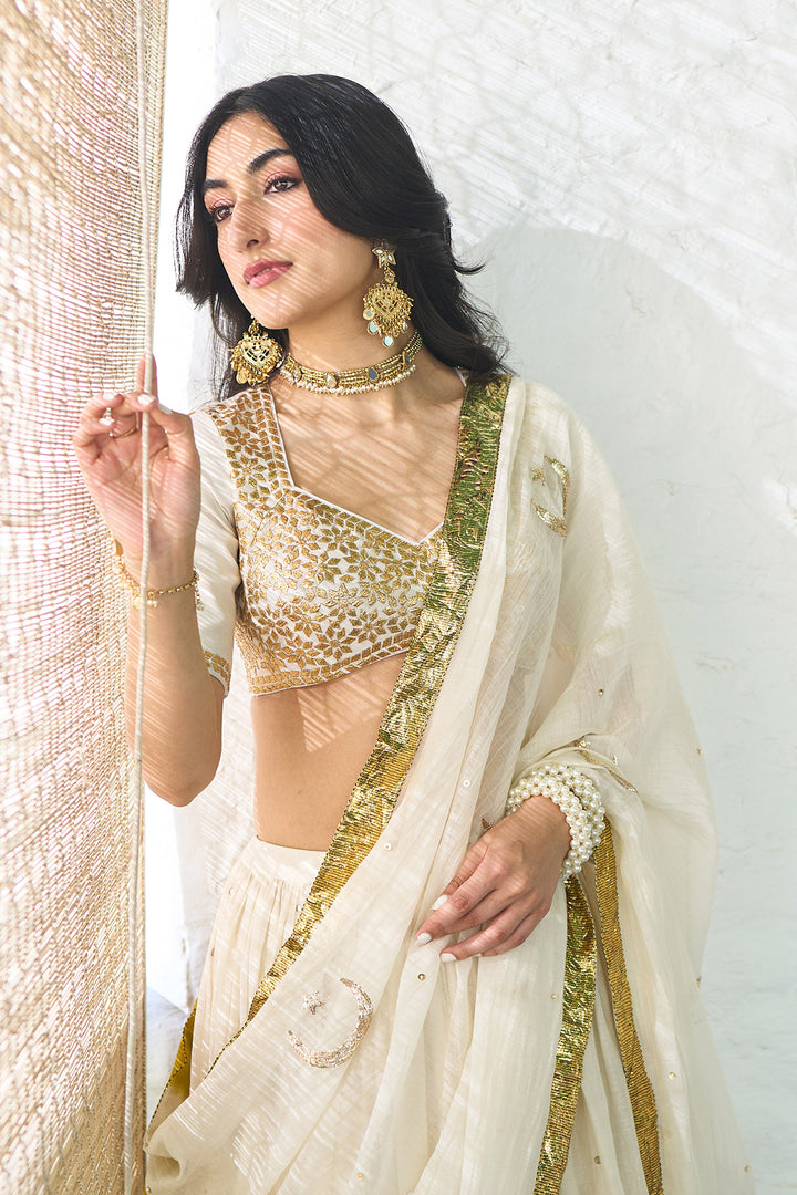 Ombre gota mustard double layer ombre lehenga with gotapatti blouse with dupatta ( set of 3 )