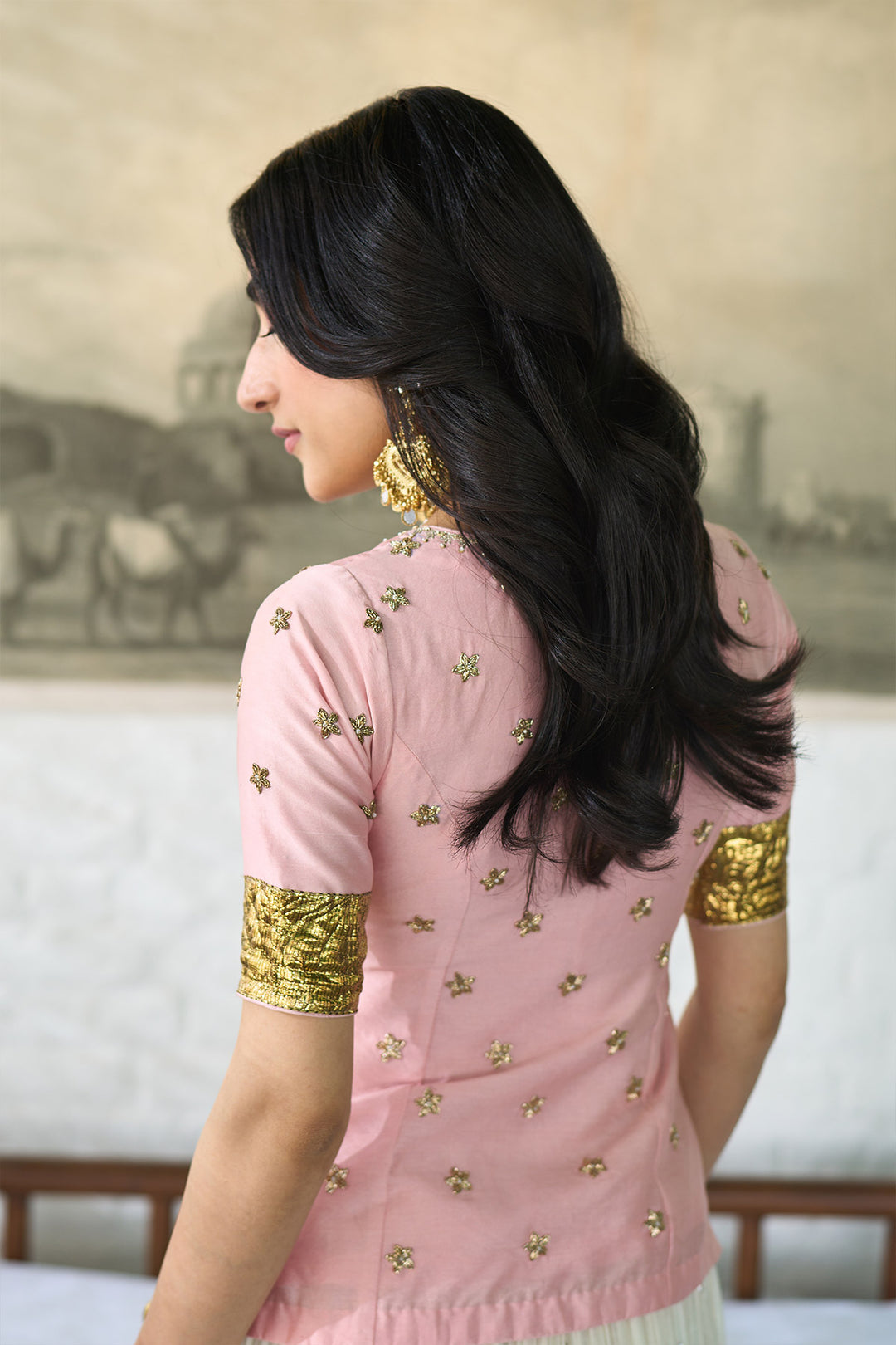 Ombre gota pink Double layer ombre lehenga with long blouse and dupatta ( set of 3 )