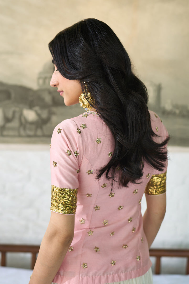 Ombre gota pink Double layer ombre lehenga with long blouse and dupatta ( set of 3 )