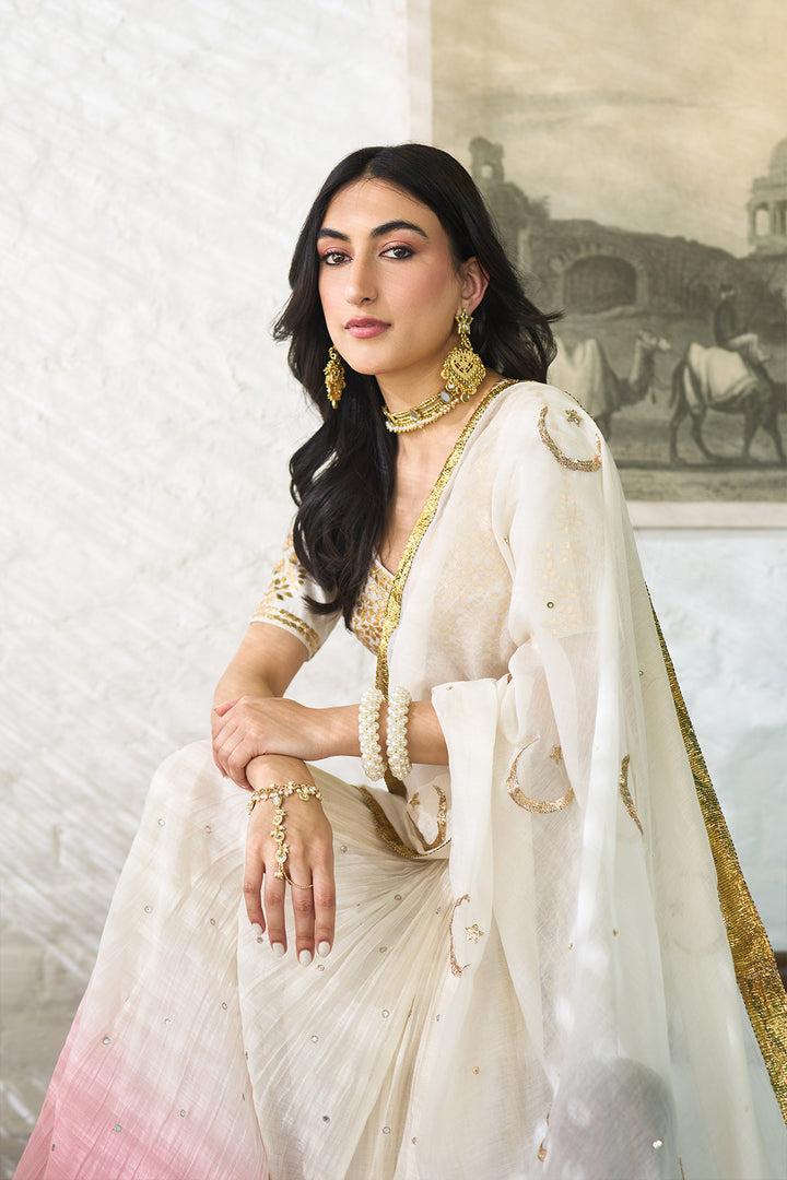 Ombre gota pink double layer ombre lehenga with gotapatti blouse with dupatta ( set of 3 )