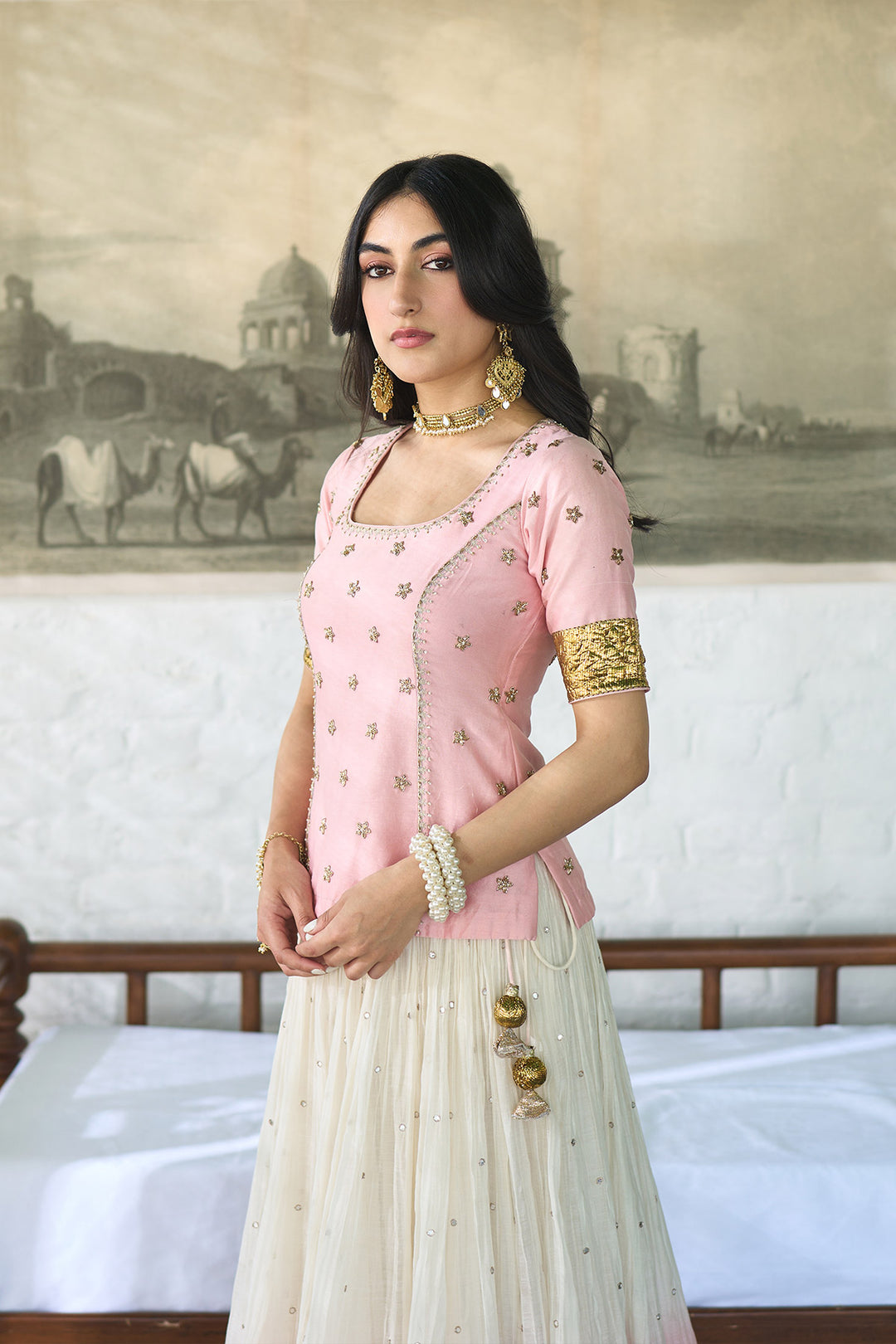 Ombre gota pink Double layer ombre lehenga with long blouse and dupatta ( set of 3 )