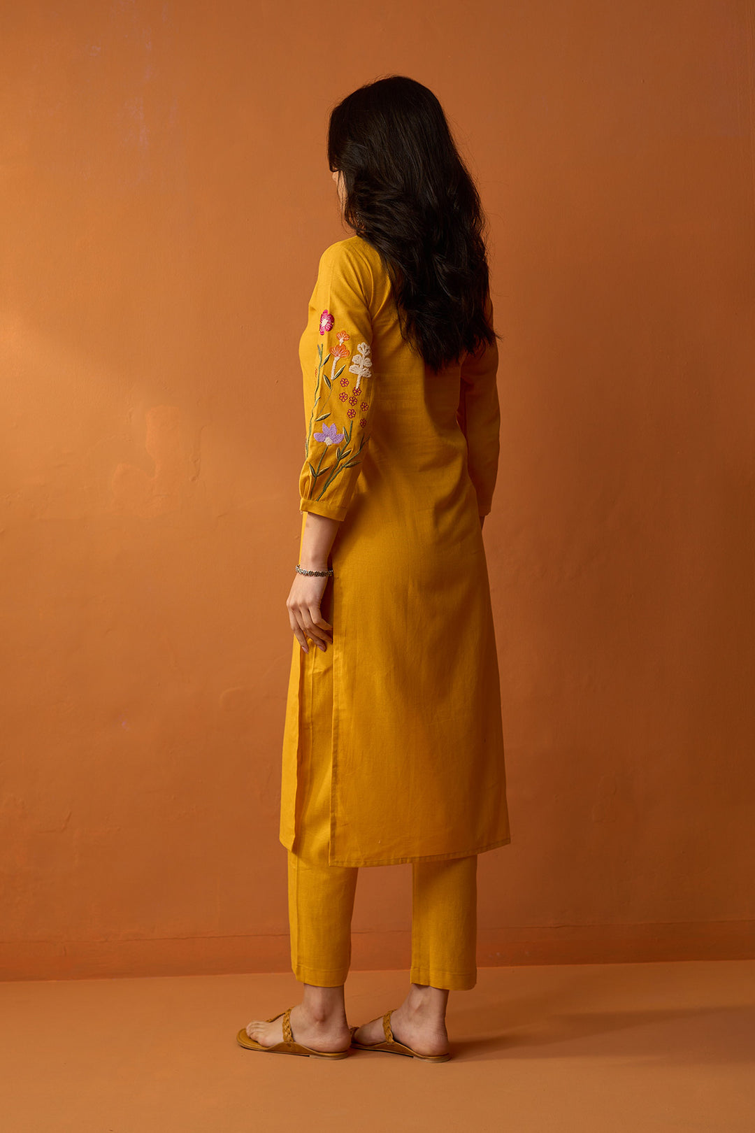 Handcrafted Chikankari Mustard co ored set