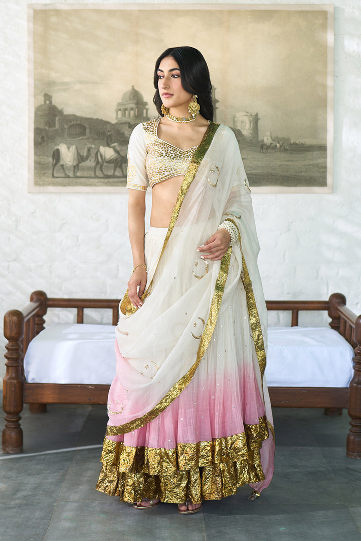 Ombre gota pink double layer ombre lehenga with gotapatti blouse with dupatta ( set of 3 )