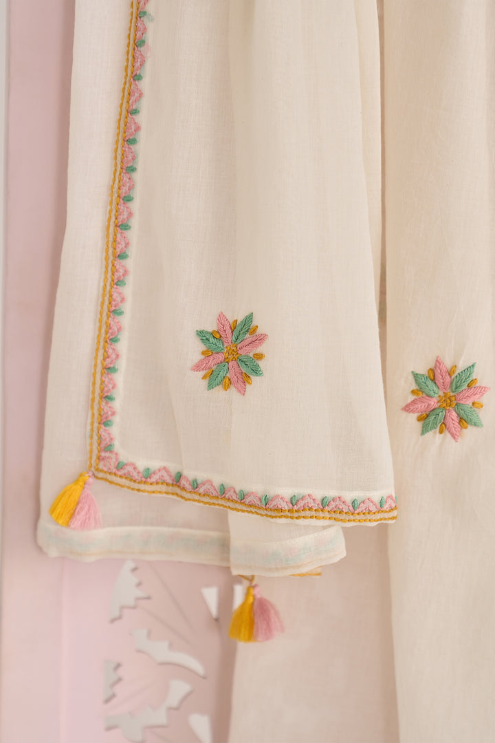 Chikankari summer 26" kora pintuck kurta with salwar and dupatta ( set of 3 )