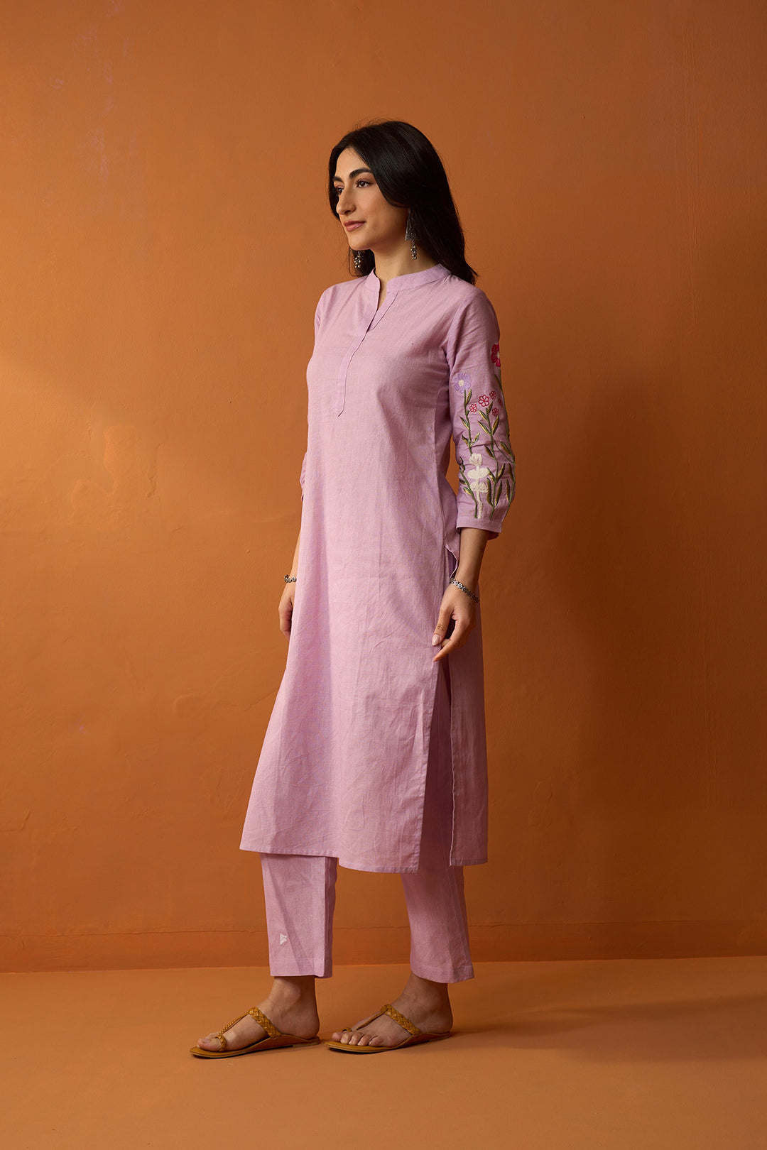 Handcrafted Chikankari lilac co-ored set