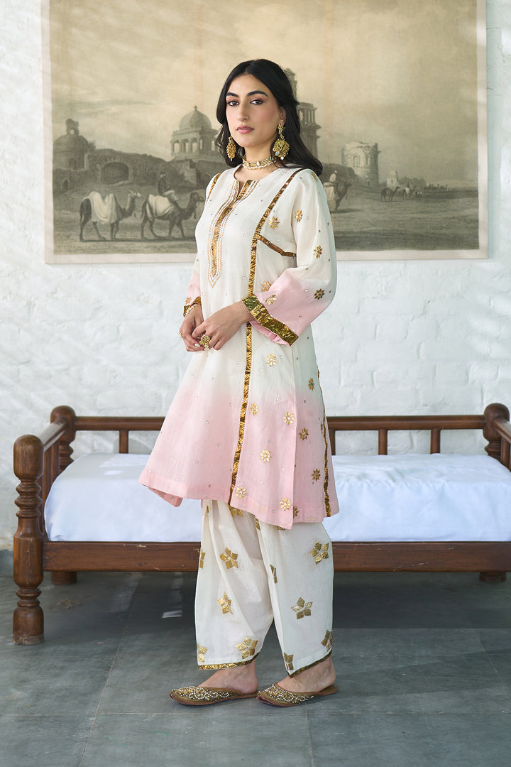 Ombre gota pink patti embroidered ombre choga set ( set of 3 )