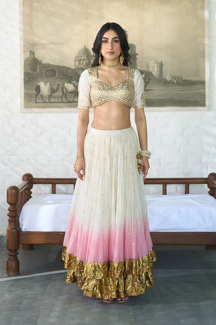 Ombre gota pink double layer ombre lehenga with gotapatti blouse with dupatta ( set of 3 )