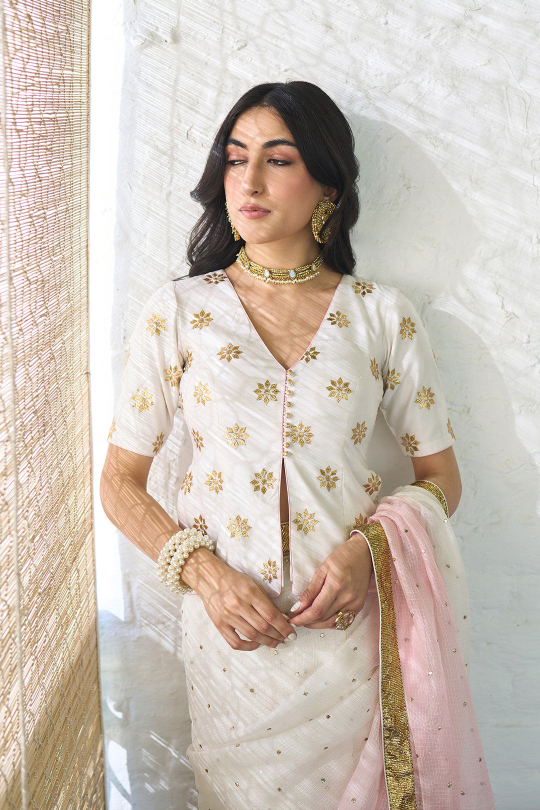 Ombre gota pink saari with long gota patti blouse ( set of 3 )