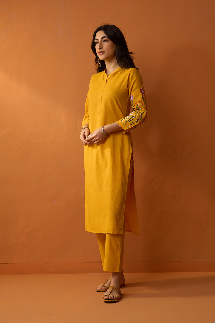 Handcrafted Chikankari Mustard co ored set