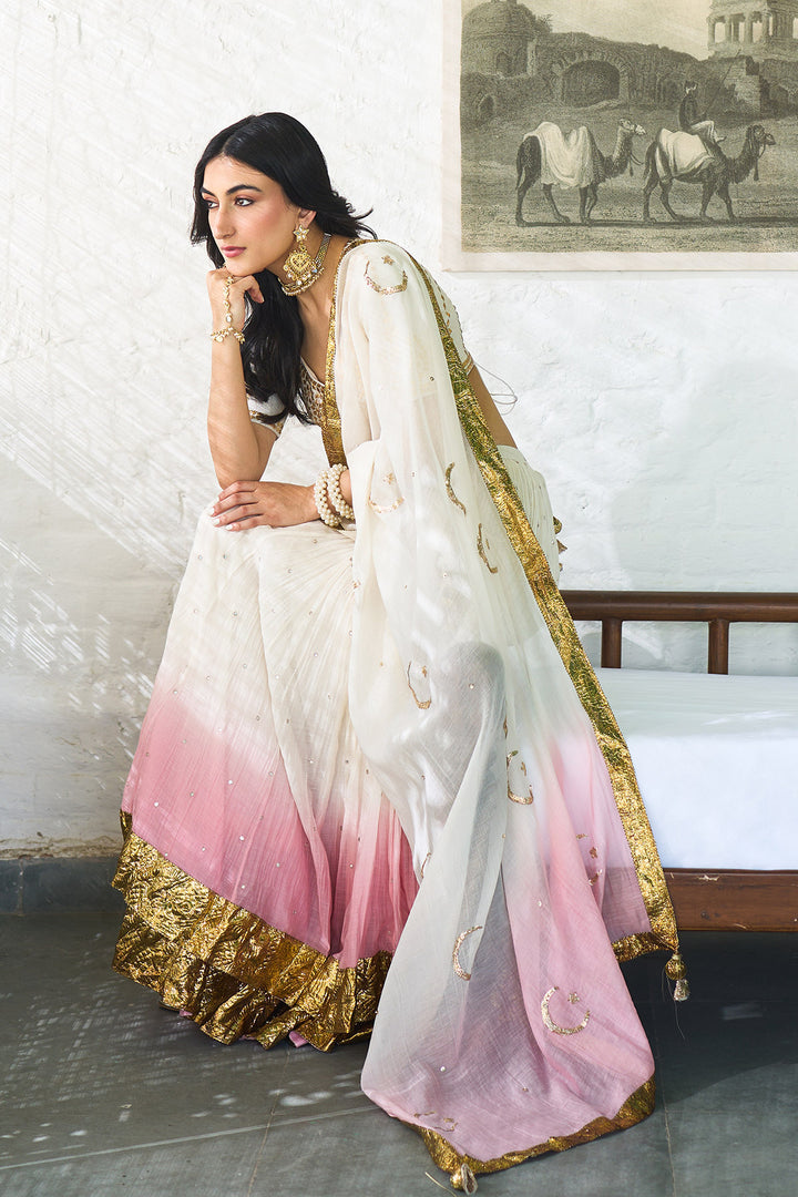 Ombre gota pink double layer ombre lehenga with gotapatti blouse with dupatta ( set of 3 )