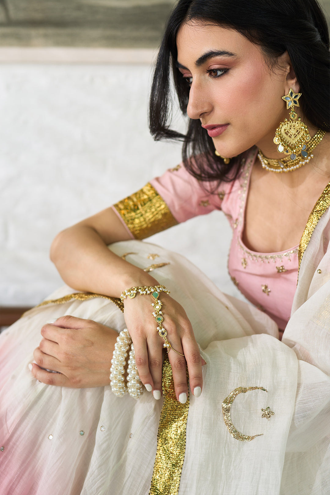 Ombre gota pink Double layer ombre lehenga with long blouse and dupatta ( set of 3 )